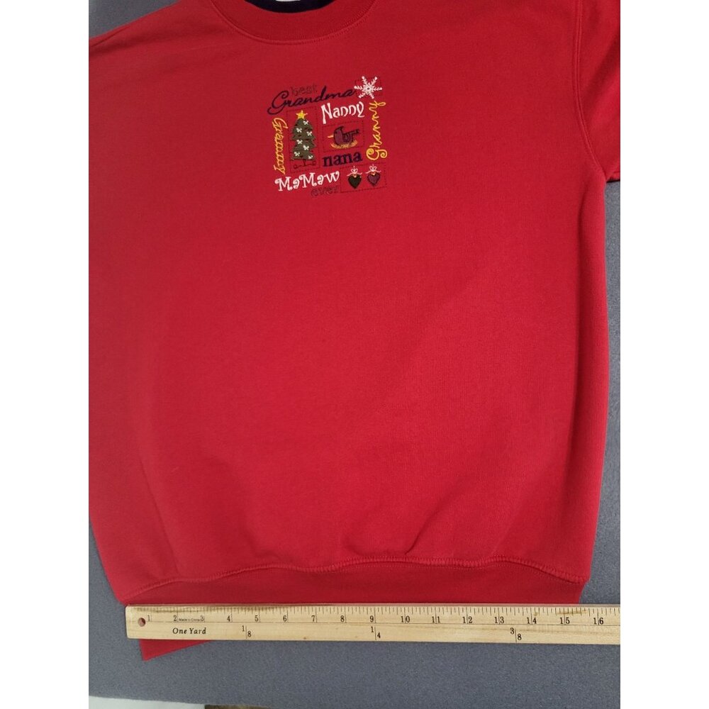 VTG Christmas Sweatshirt Best Grandma Nanny Granny Ever Embroidered Cottage MED - Picture 9 of 10
